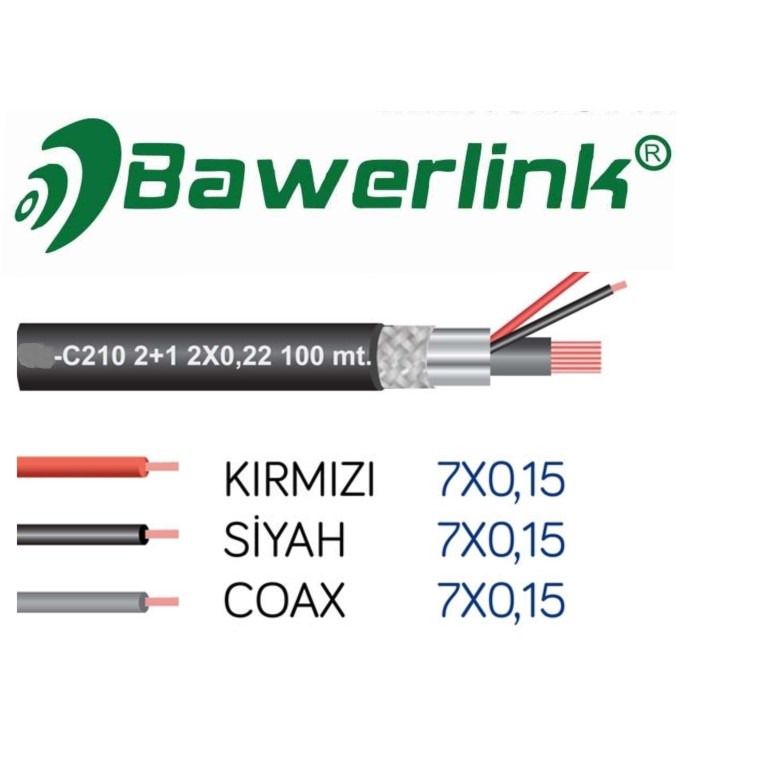 Bawerlink BW-C210 CCTV 2+1 0,22mm 100mt Kamera Kablo A Kalite