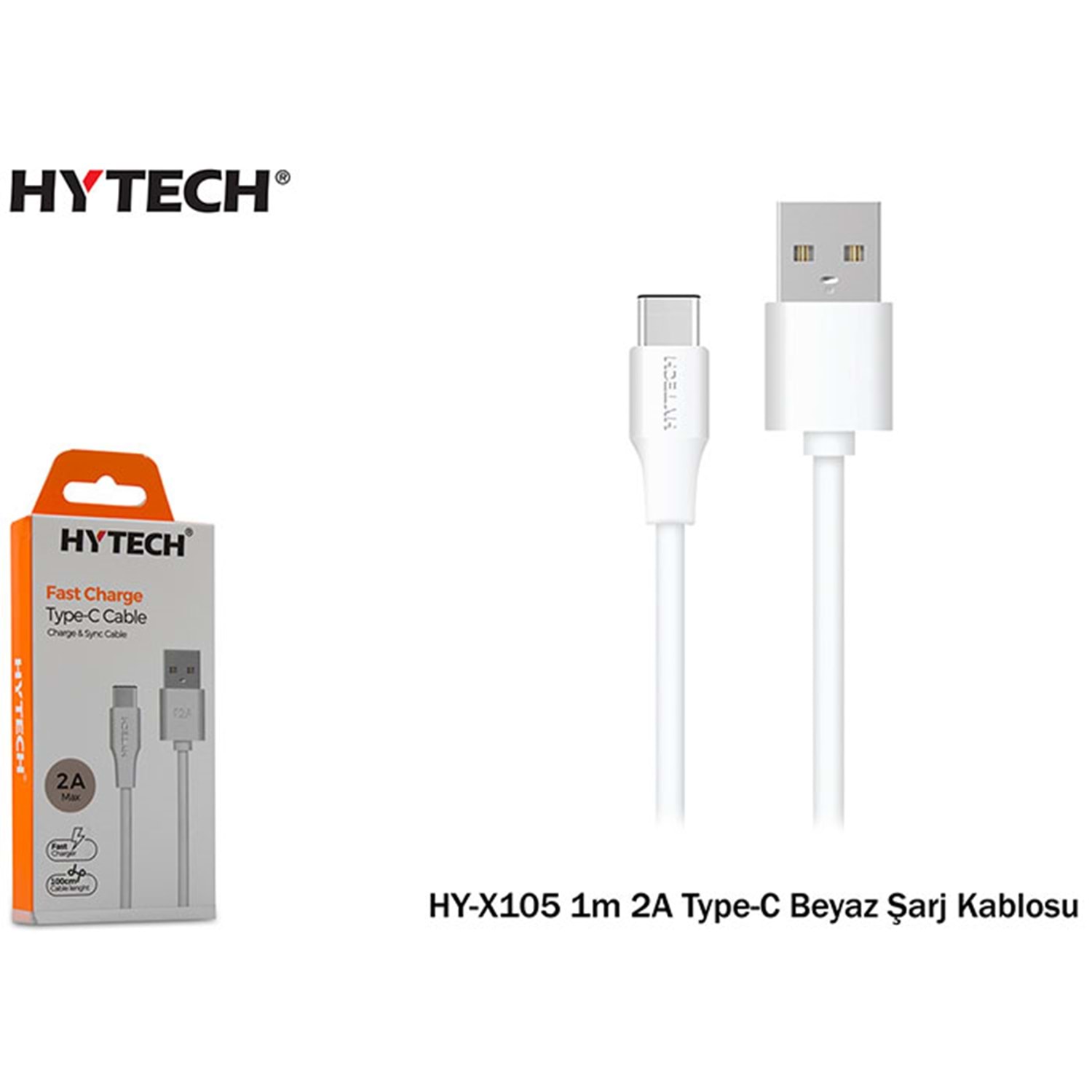 Hytech HY-X105 1m 2A Type-C Beyaz Şarj Kablosu