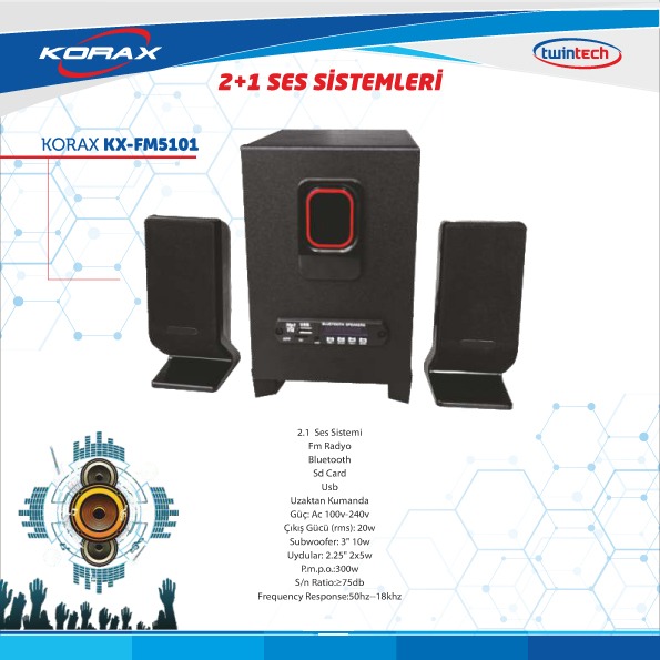 Korax Kx-fm5101 Bluetooth 2+1 Ses Sistemi 