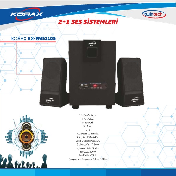Korax Kx-fm51105 Bluetooth 2+1 Ses Sistemi