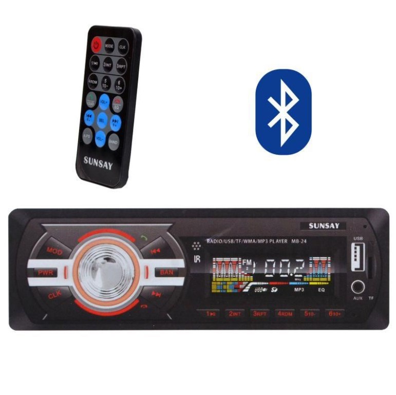 SUNSAY MB-24 Oto Teyp Çift USB Bluetooth Aux MP3 SD Kart Girişi 11 Renk Değiştiren Oto Teyp